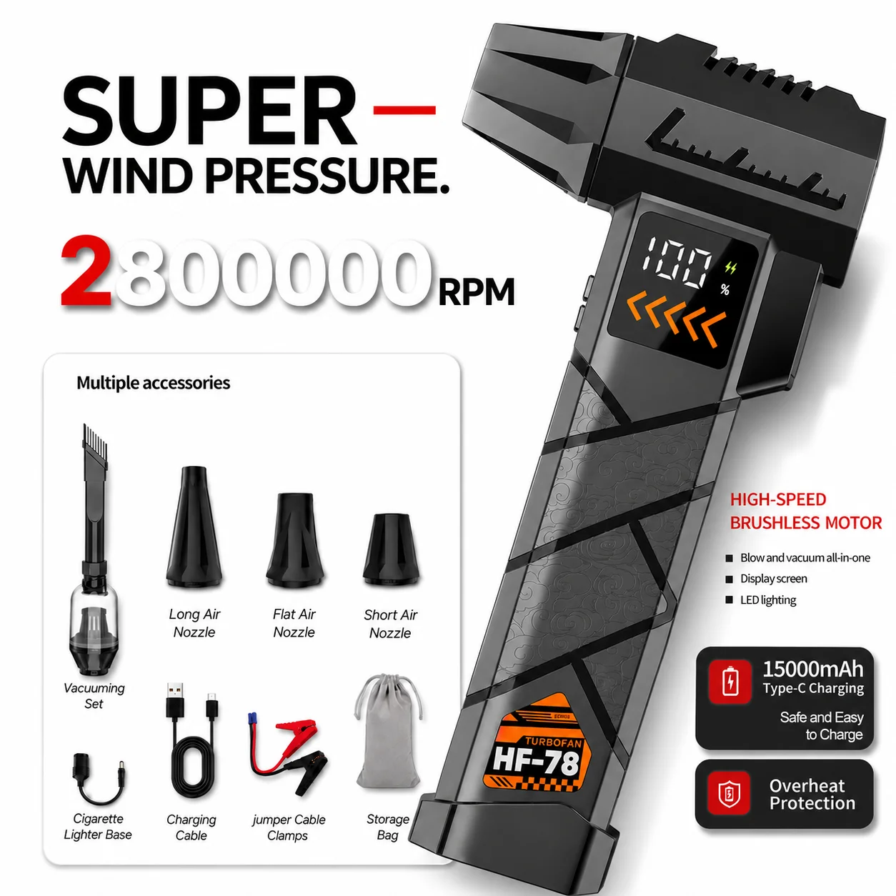 Dryer Car Blower - 초강력 2800000RPM 전동 제트 블로워 무선